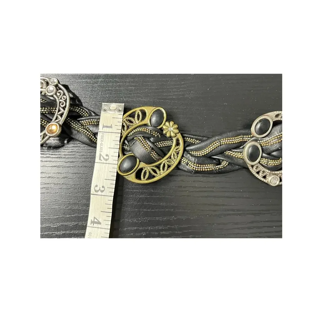 Unique Retro Glam Braided Polyurethane and Metal Medallion Belt